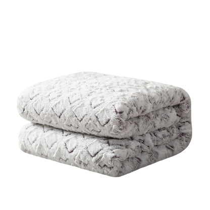 DaDa Bedding Luxury Dreamy Milky White & Purple Sherpa Backside Faux