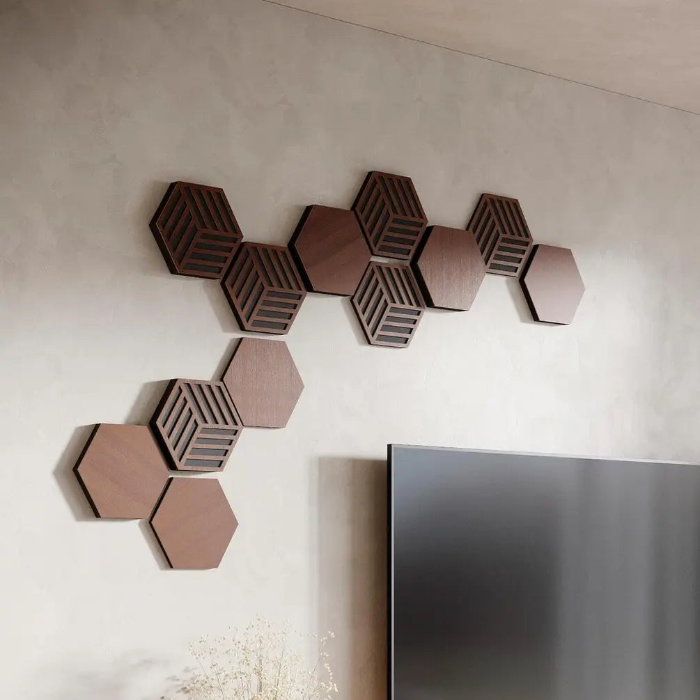 12 Pack – Acoustic Hexagon Wood Panels | 3D Wall Decor